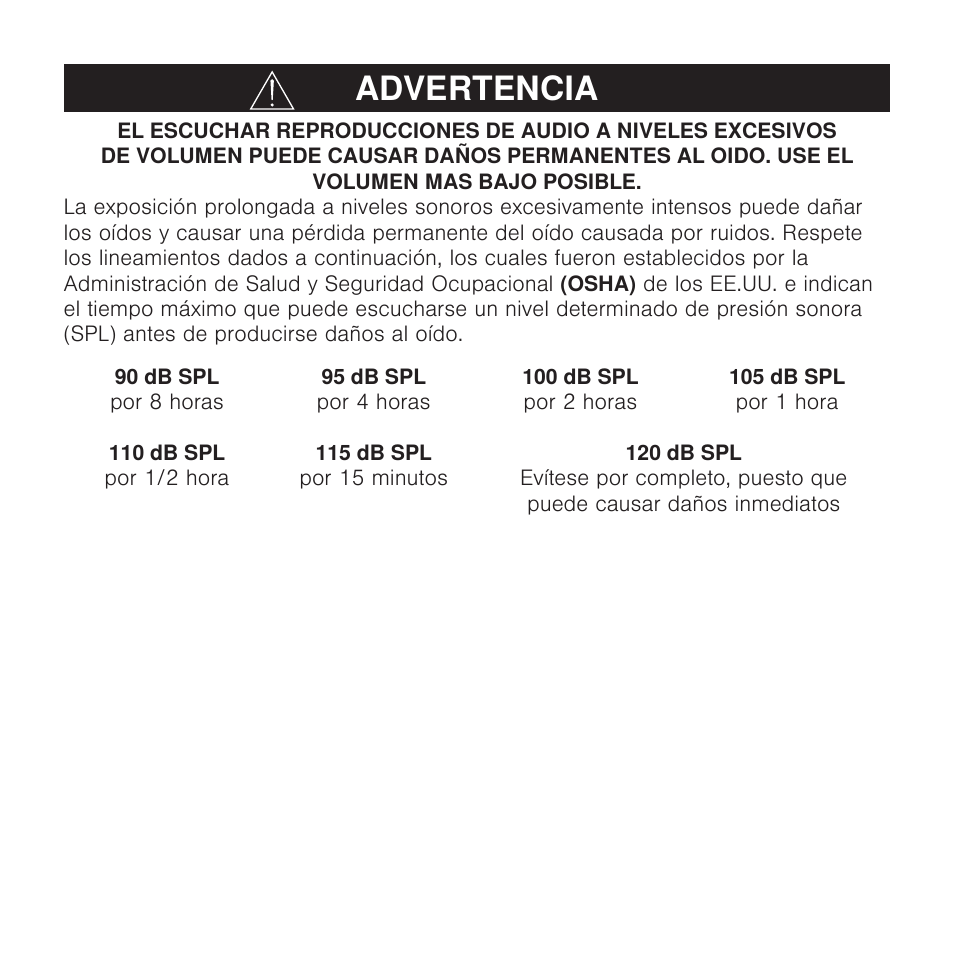 Advertencia | Shure X2u XLR to USB Microphone Signal Adapter and SM57 Microphone Bundle User Manual | Page 5 / 108