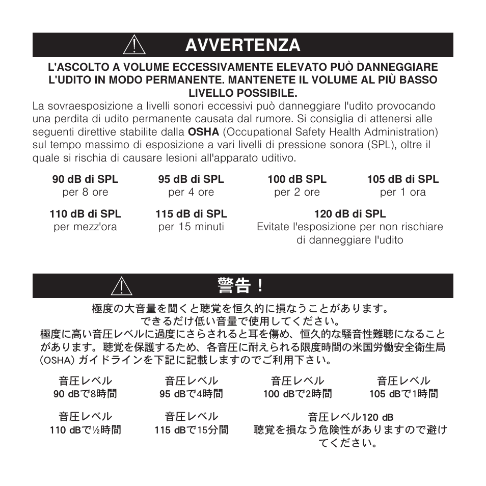 Avvertenza | Shure X2u XLR to USB Microphone Signal Adapter and SM57 Microphone Bundle User Manual | Page 6 / 108