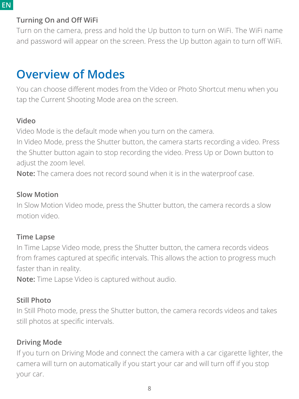 Overview of modes | AKASO Brave 7 Action Camera User Manual | Page 10 / 159