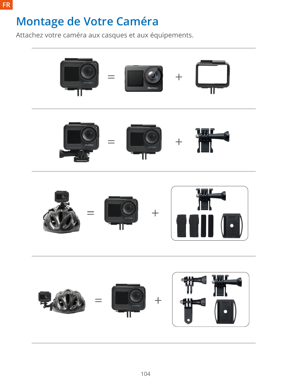 Montage de votre caméra | AKASO Brave 7 Action Camera User Manual | Page 106 / 159