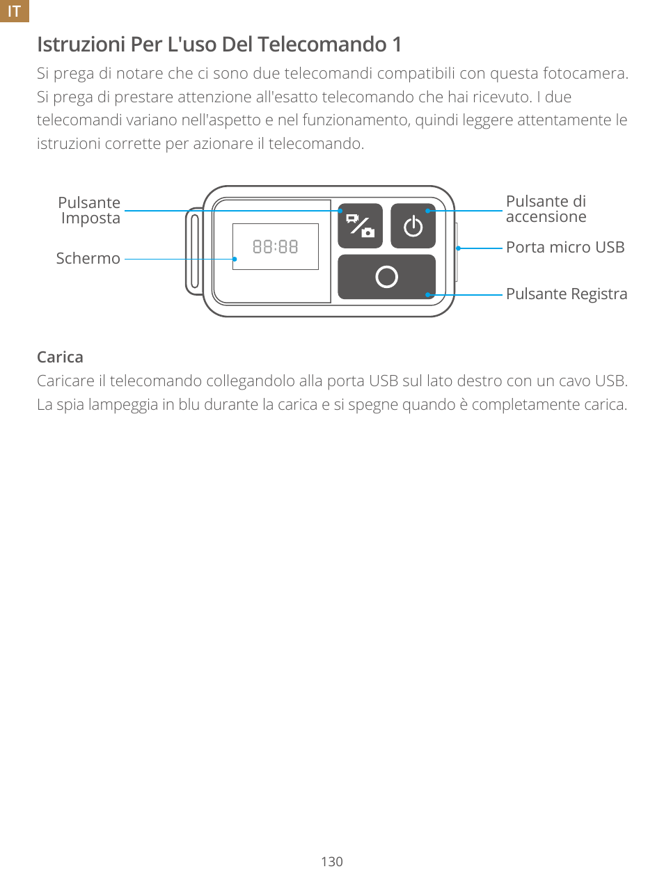 Istruzioni per l'uso del telecomando 1 | AKASO Brave 7 Action Camera User Manual | Page 131 / 159