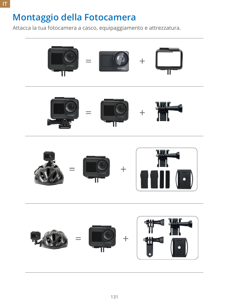 Montaggio della fotocamera | AKASO Brave 7 Action Camera User Manual | Page 132 / 159