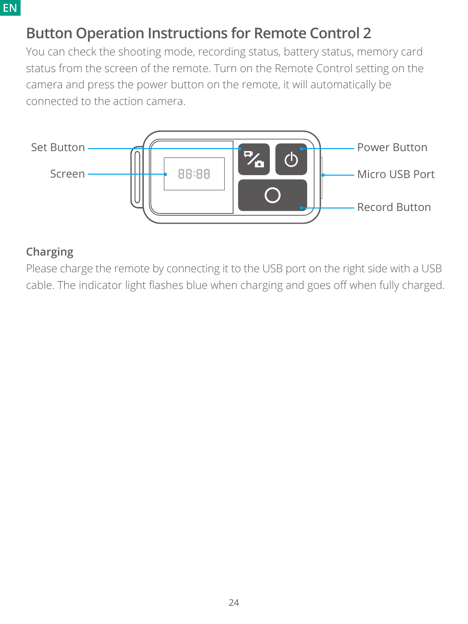 Button operation instructions for remote control 2 | AKASO Brave 7 Action Camera User Manual | Page 26 / 159