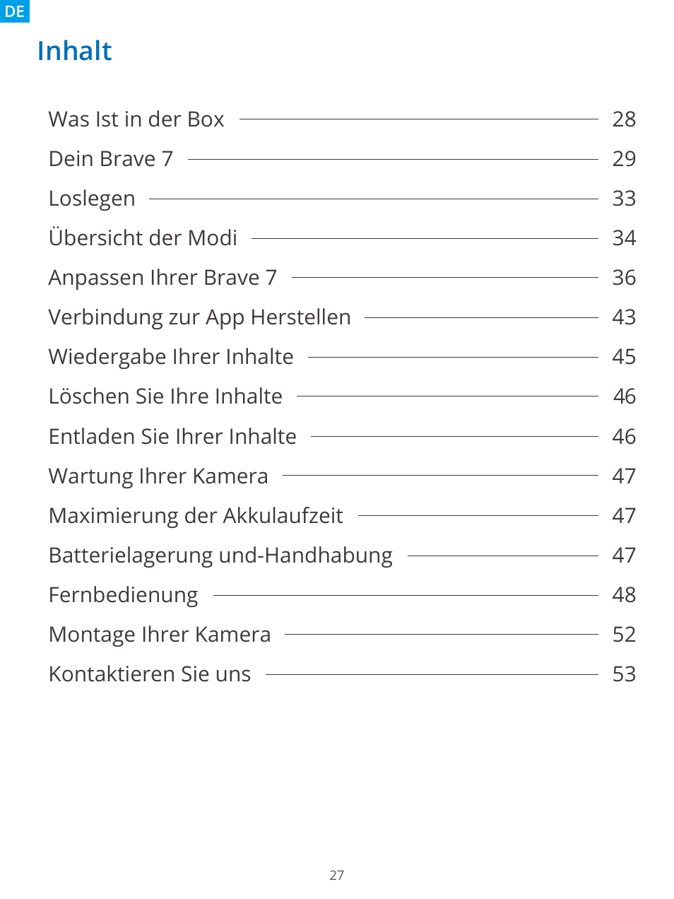 Deutsch_inhalt, Inhalt | AKASO Brave 7 Action Camera User Manual | Page 29 / 159