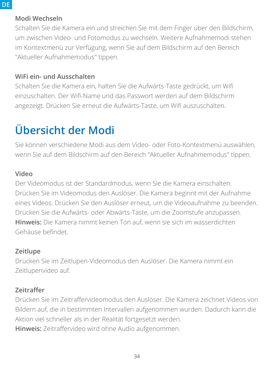 Übersicht der modi | AKASO Brave 7 Action Camera User Manual | Page 36 / 159