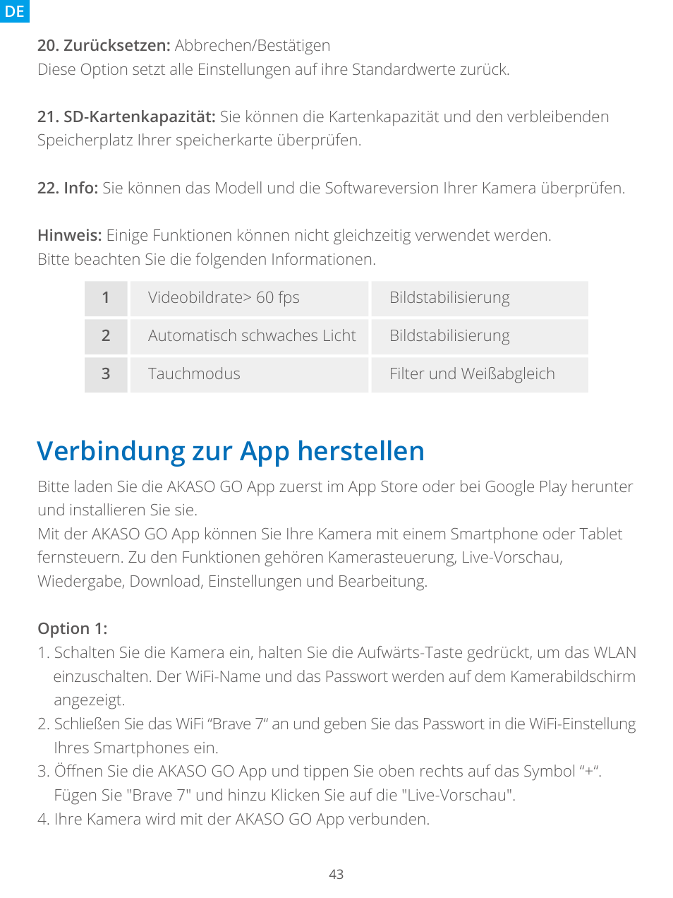 Verbindung zur app herstellen | AKASO Brave 7 Action Camera User Manual | Page 45 / 159