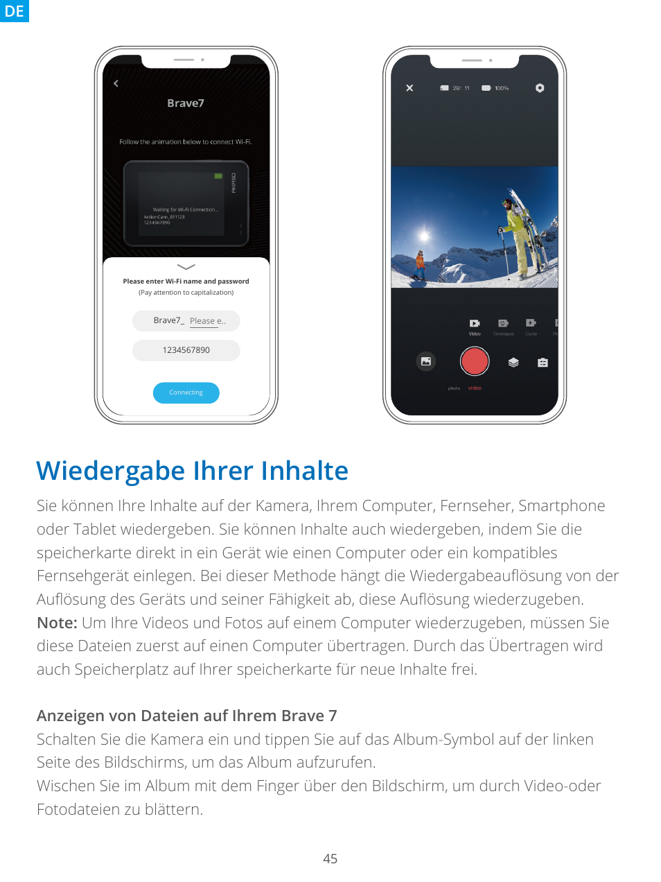 Wiedergabe ihrer inhalte | AKASO Brave 7 Action Camera User Manual | Page 47 / 159