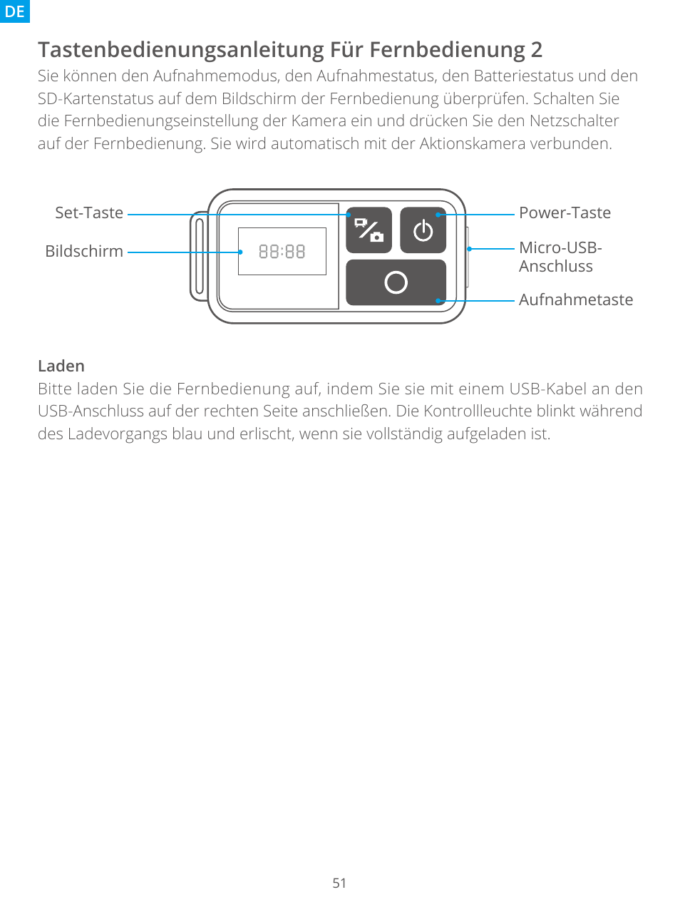Tastenbedienungsanleitung für fernbedienung 2 | AKASO Brave 7 Action Camera User Manual | Page 53 / 159