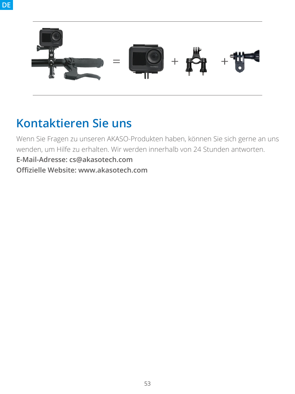 Kontaktieren sie uns | AKASO Brave 7 Action Camera User Manual | Page 55 / 159