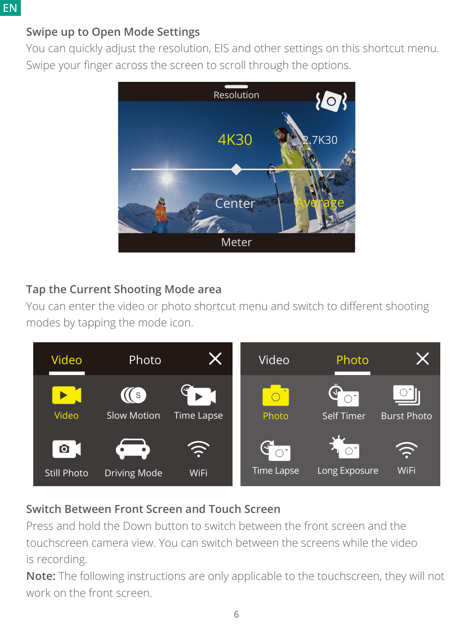 4k30, Center, Average | AKASO Brave 7 Action Camera User Manual | Page 8 / 159