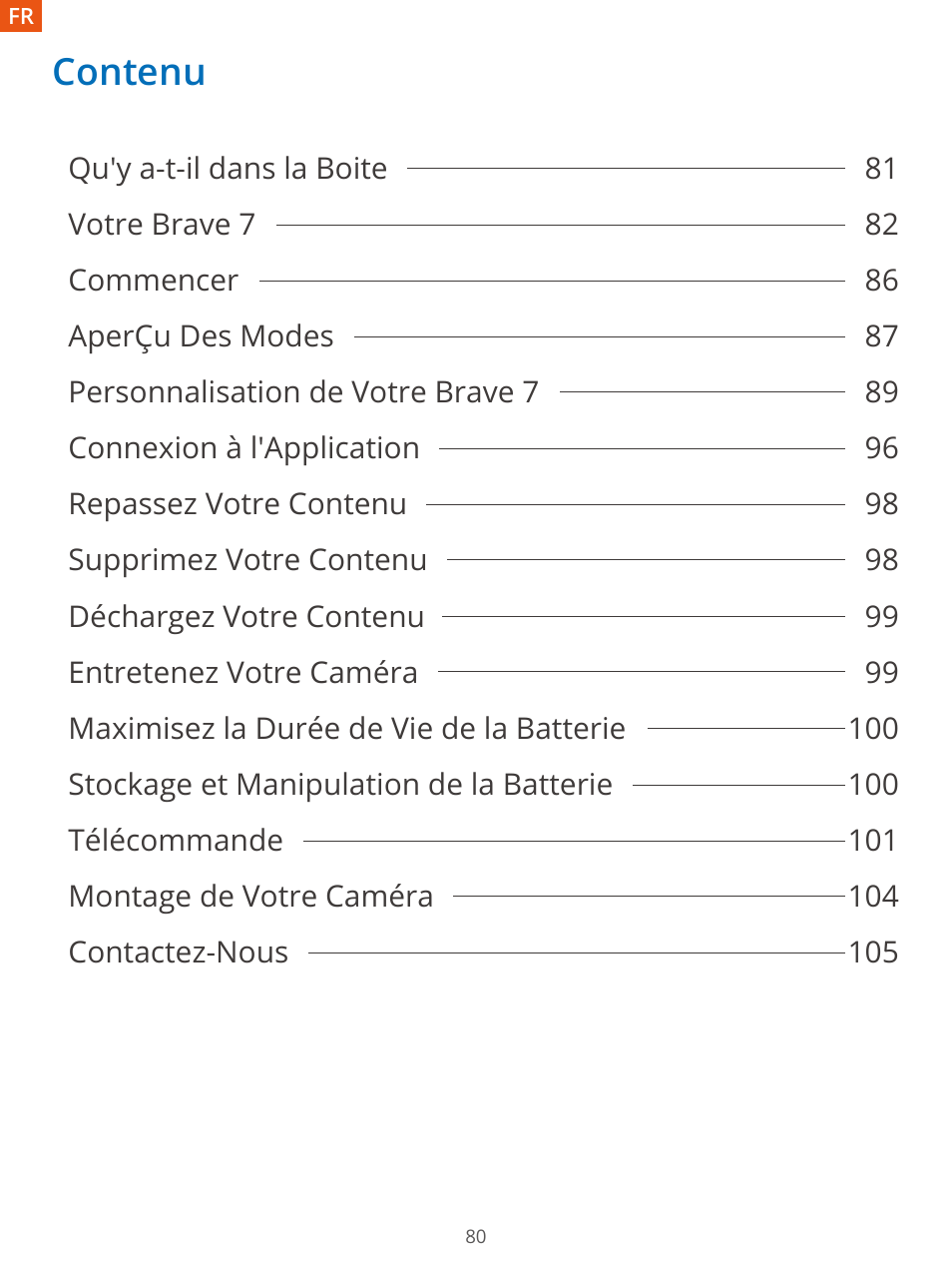 Français_contenu, Contenu | AKASO Brave 7 Action Camera User Manual | Page 82 / 159