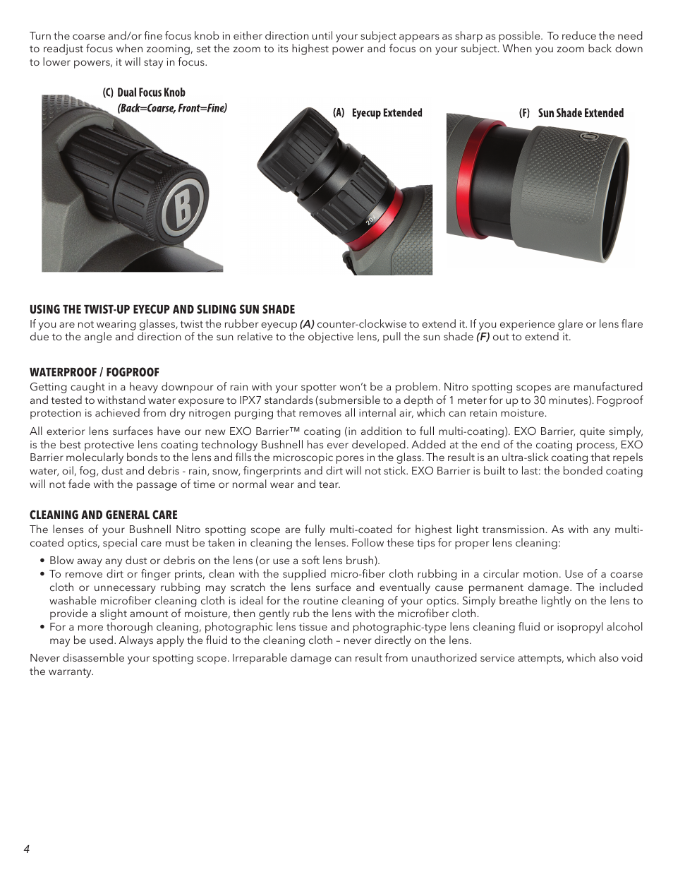 Bushnell Nitro 20-60x65 Spotting Scope (Angled Viewing) User Manual | Page 4 / 24