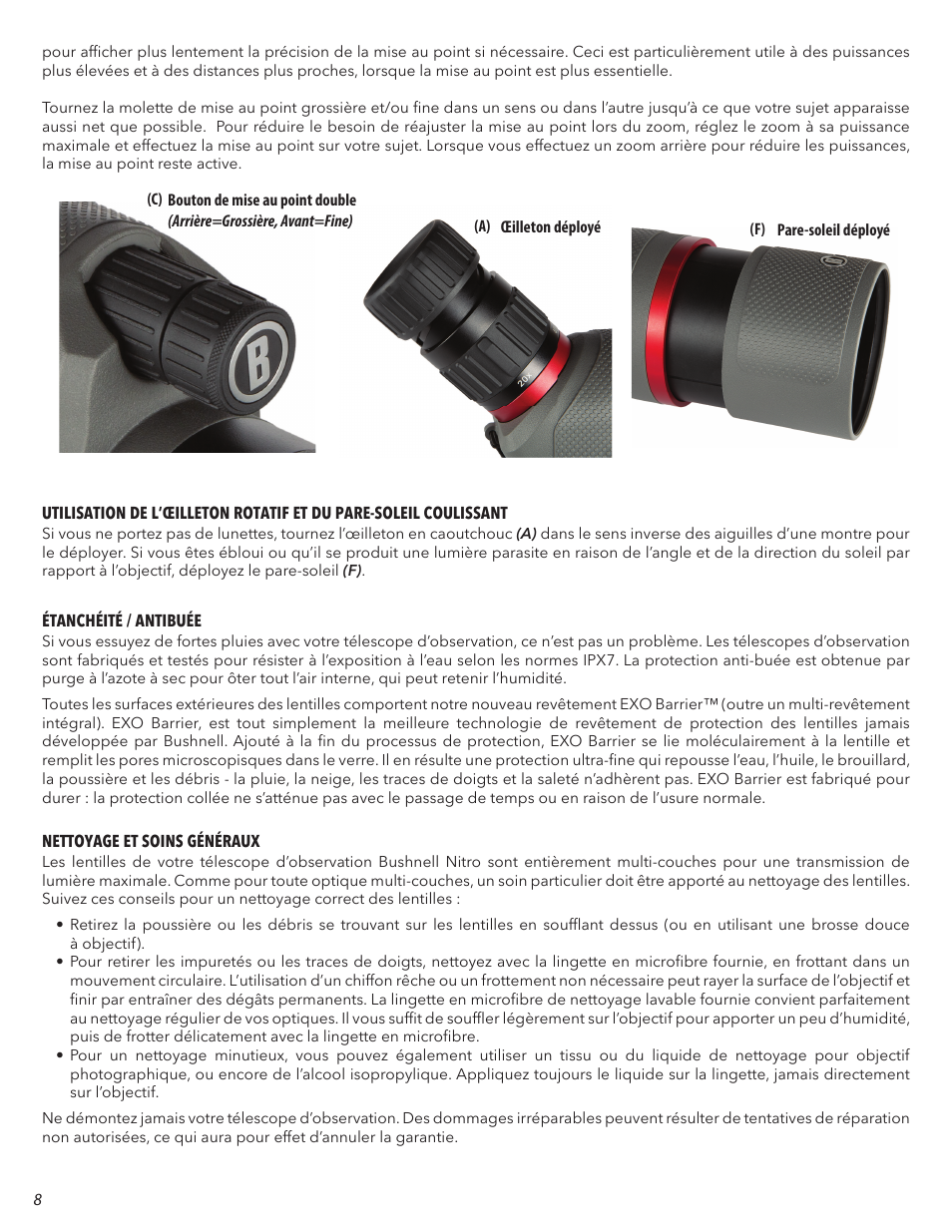 Bushnell Nitro 20-60x65 Spotting Scope (Angled Viewing) User Manual | Page 8 / 24