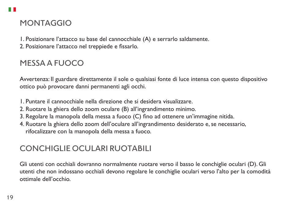 Montaggio, Messa a fuoco, Conchiglie oculari ruotabili | Hawke Sport Optics Endurance ED 13-39x50 Spotting Scope (Angled Viewing) User Manual | Page 19 / 23