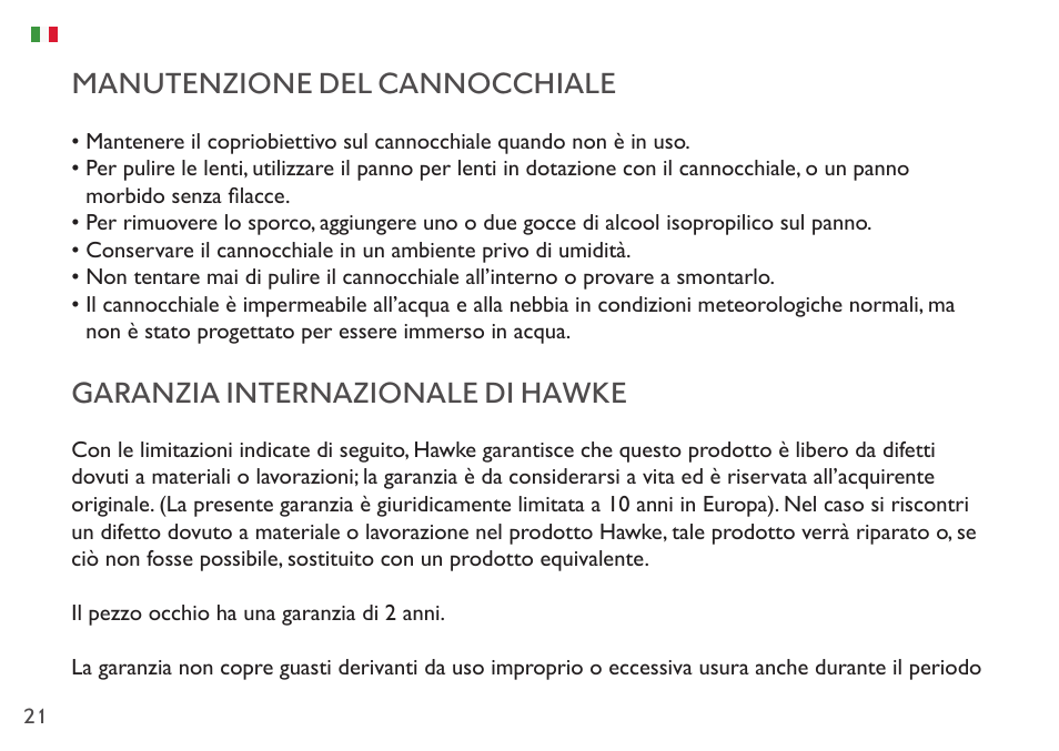 Manutenzione del cannocchiale, Garanzia internazionale di hawke | Hawke Sport Optics Endurance ED 13-39x50 Spotting Scope (Angled Viewing) User Manual | Page 21 / 23