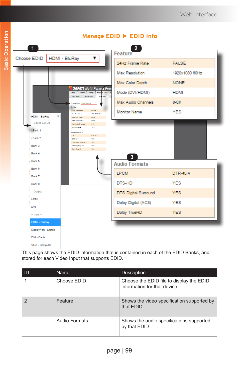 Manage edid ► edid info, Page | 99 | Gefen EXT-MFP Audio/Video Multi-Format Processor User Manual | Page 109 / 258