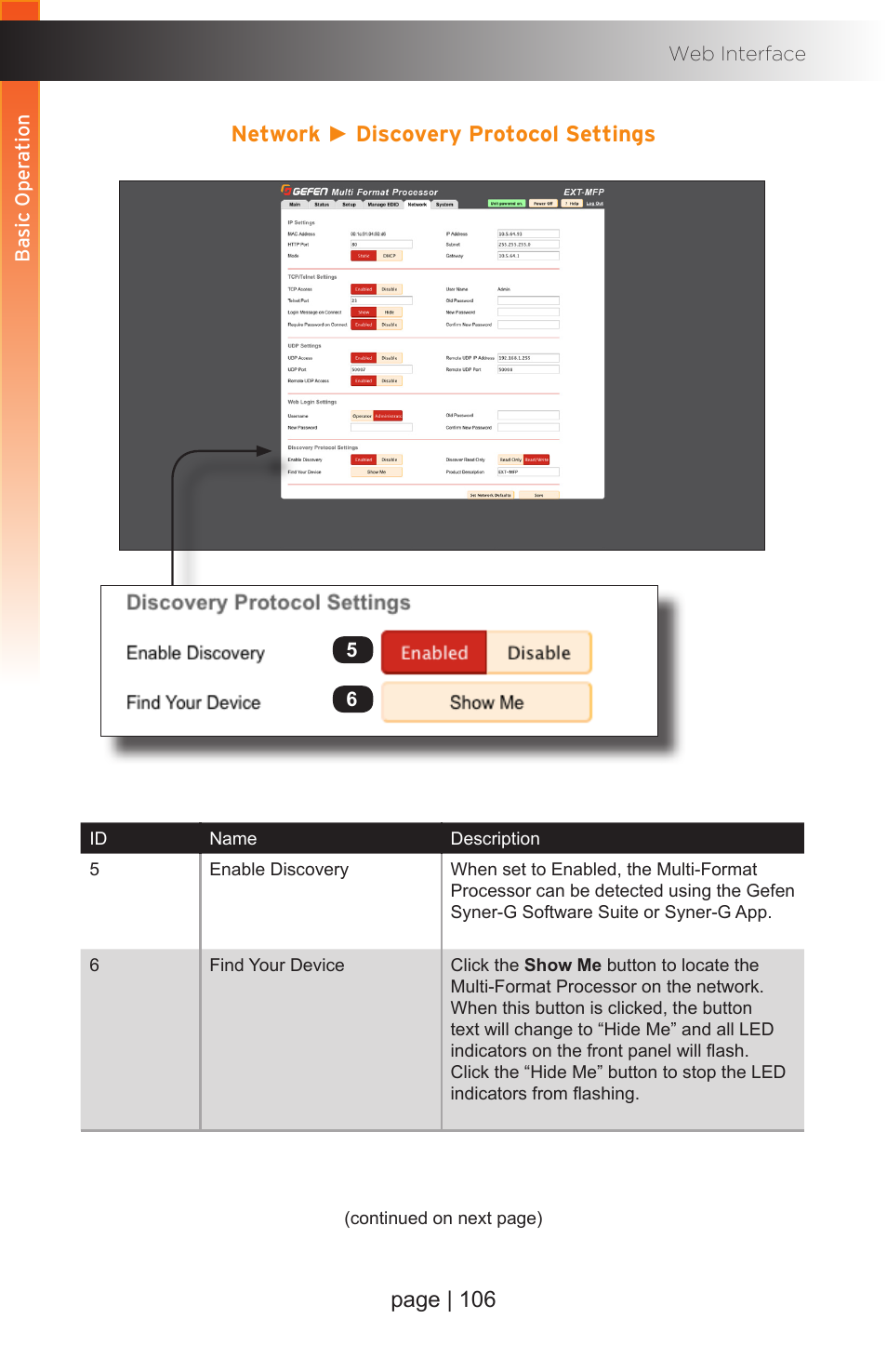 Network ► discovery protocol settings, Page | 106 | Gefen EXT-MFP Audio/Video Multi-Format Processor User Manual | Page 116 / 258