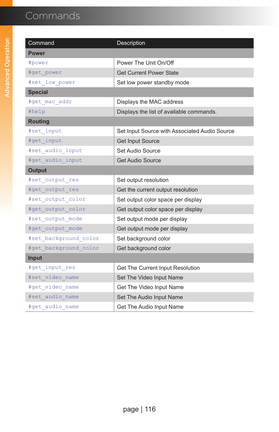 Commands, Page | 116 | Gefen EXT-MFP Audio/Video Multi-Format Processor User Manual | Page 126 / 258