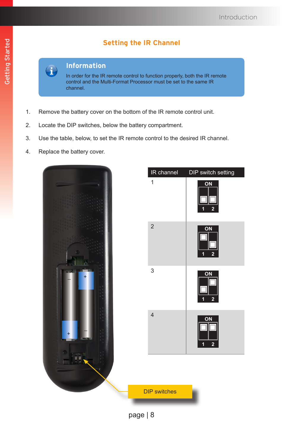 Setting the ir channel, Page | 8 setting the ir channel, Information | Gefen EXT-MFP Audio/Video Multi-Format Processor User Manual | Page 18 / 258