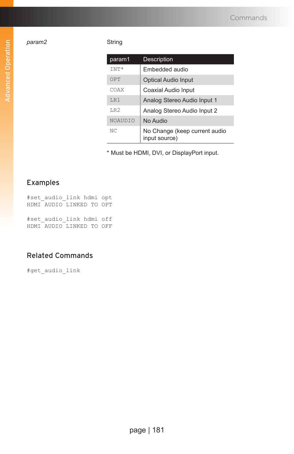 Page | 181, Examples, Related commands | Gefen EXT-MFP Audio/Video Multi-Format Processor User Manual | Page 191 / 258