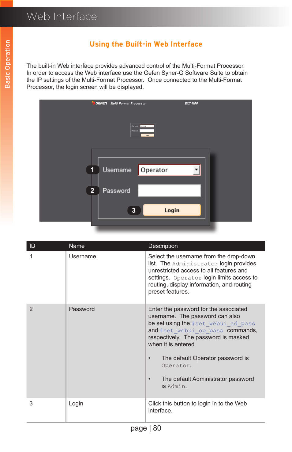 Web interface, Using the built-in web interface, Page | 80 | Gefen EXT-MFP Audio/Video Multi-Format Processor User Manual | Page 90 / 258