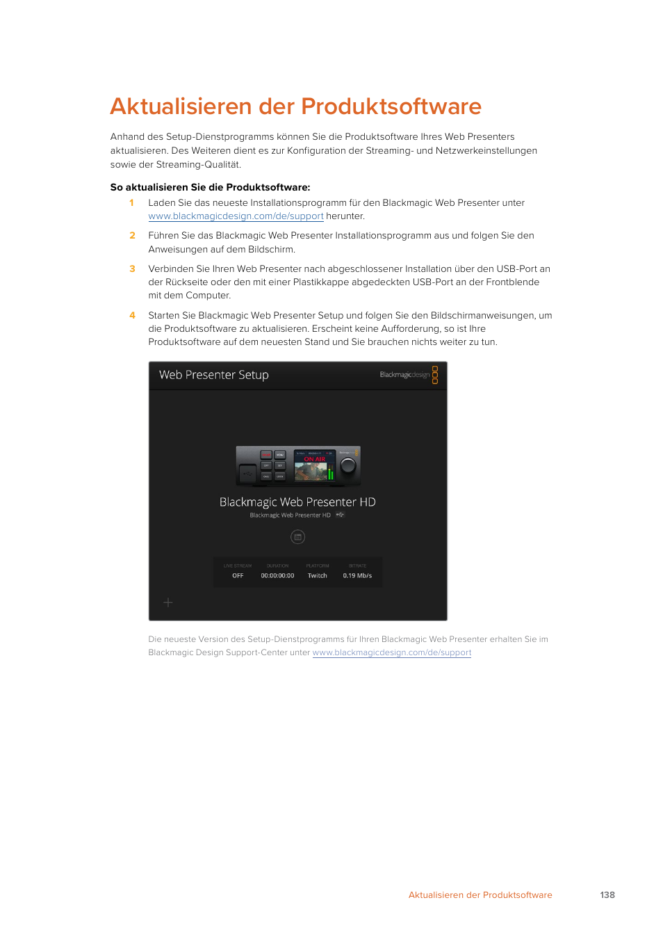 Aktualisieren der produktsoftware | Blackmagic Design Web Presenter 4K User Manual | Page 138 / 419