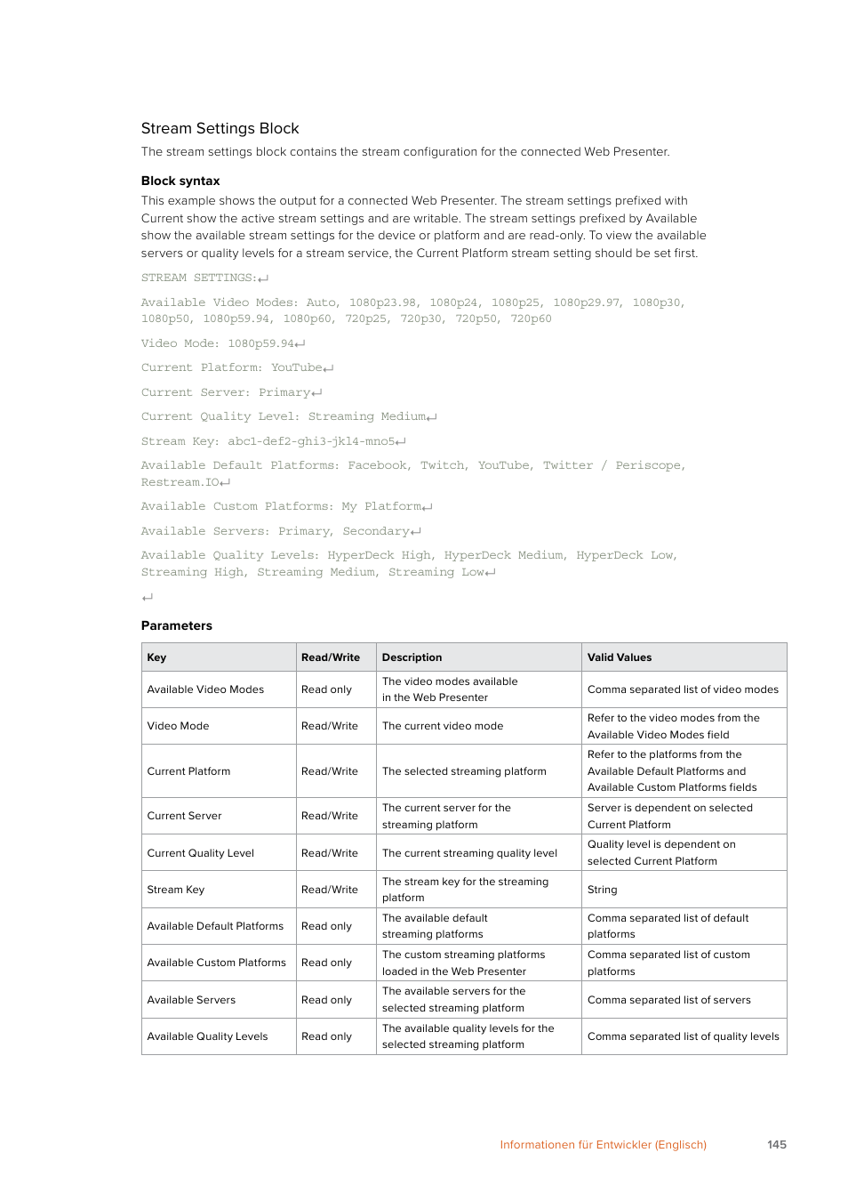 Stream settings block | Blackmagic Design Web Presenter 4K User Manual | Page 145 / 419
