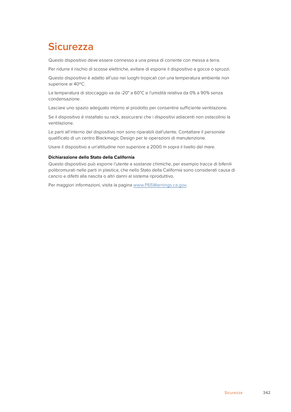 Sicurezza | Blackmagic Design Web Presenter 4K User Manual | Page 342 / 419