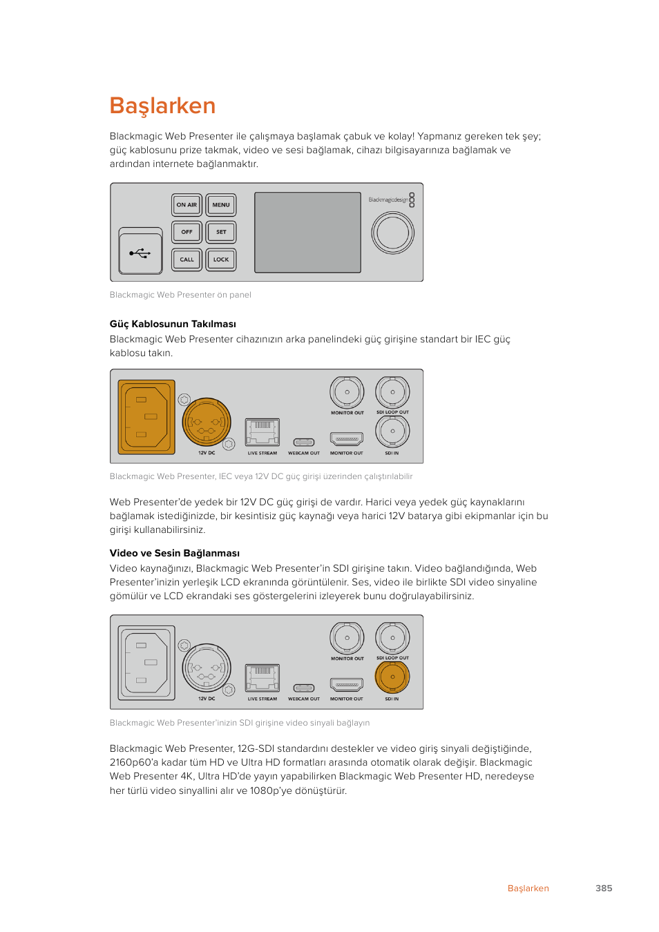 Başlarken | Blackmagic Design Web Presenter 4K User Manual | Page 385 / 419