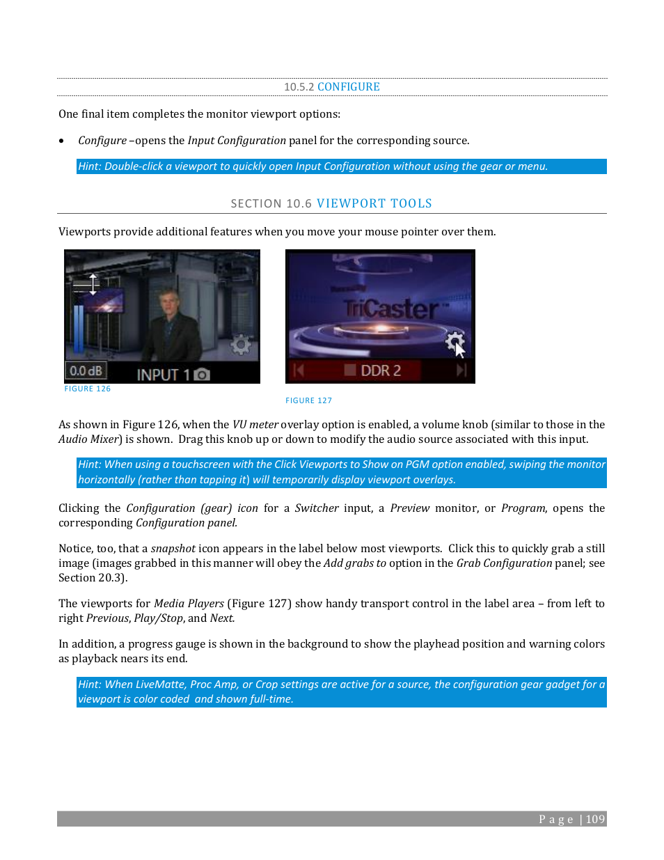 2 configure, Section 10.6 viewport tools | NewTek TriCaster TC1 (2 RU) User Manual | Page 125 / 350