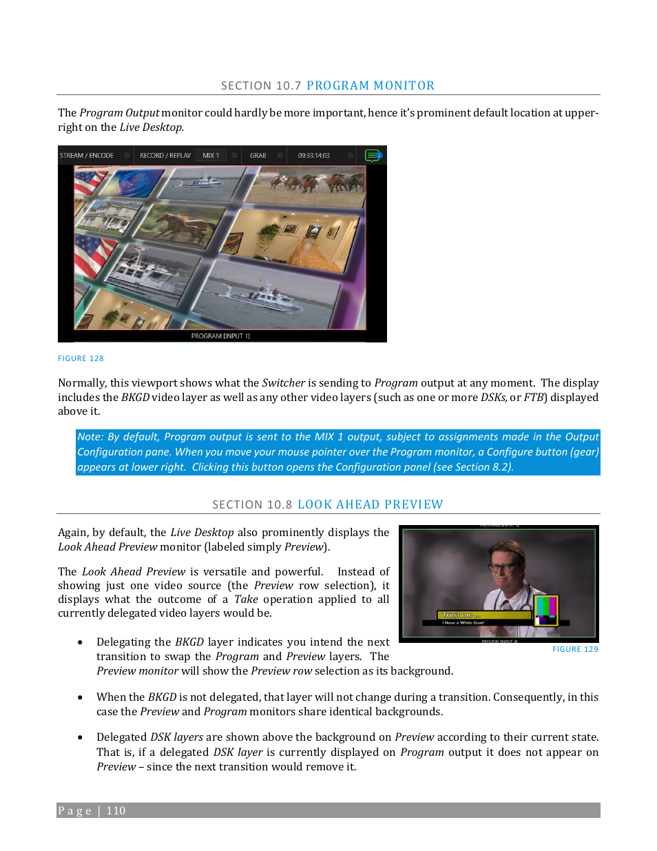 Section 10.7 program monitor, Section 10.8 look ahead preview | NewTek TriCaster TC1 (2 RU) User Manual | Page 126 / 350