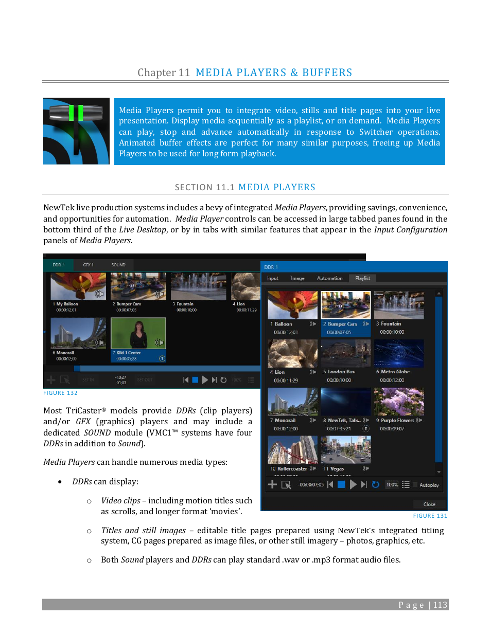 Chapter 11, Media players & buffers, Section 11.1 media players | Chapter 11 media players & buffers | NewTek TriCaster TC1 (2 RU) User Manual | Page 129 / 350