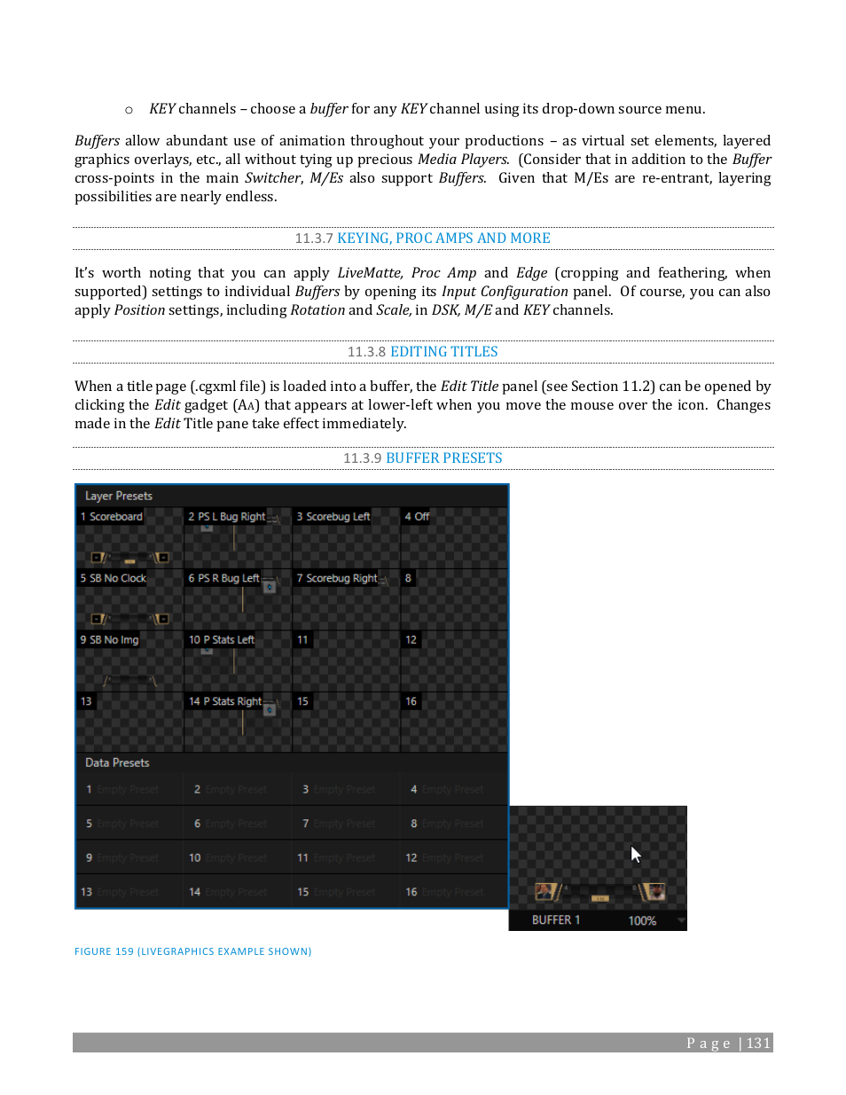 7 keying, proc amps and more, 8 editing titles, 9 buffer presets | NewTek TriCaster TC1 (2 RU) User Manual | Page 147 / 350