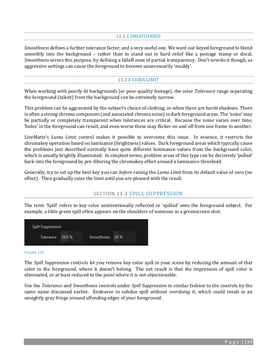 3 smoothness, 4 luma limit, Section 13.3 spill suppression | NewTek TriCaster TC1 (2 RU) User Manual | Page 155 / 350