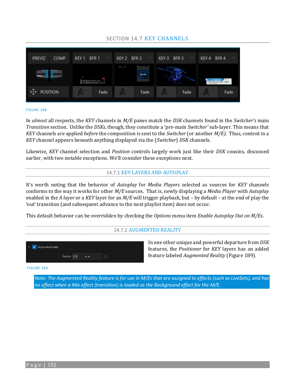 Section 14.7 key channels, 1 key layers and autoplay, 2 augmented reality | NewTek TriCaster TC1 (2 RU) User Manual | Page 168 / 350