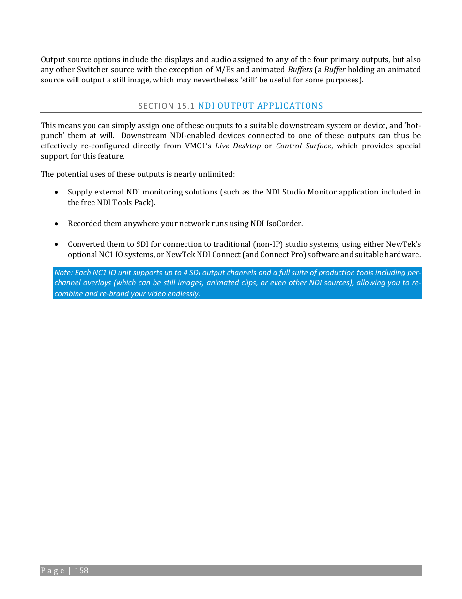 Section 15.1 ndi output applications | NewTek TriCaster TC1 (2 RU) User Manual | Page 174 / 350