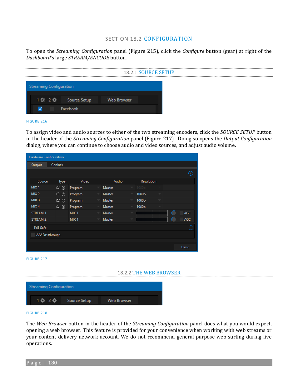 Section 18.2 configuration, 1 source setup, 2 the web browser | NewTek TriCaster TC1 (2 RU) User Manual | Page 196 / 350