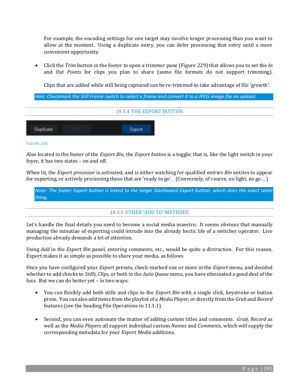 4 the export button, Other ‘add to’ methods | NewTek TriCaster TC1 (2 RU) User Manual | Page 211 / 350