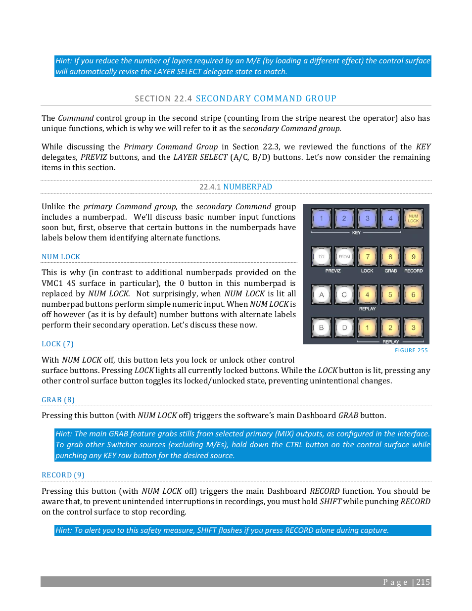 Section 22.4 secondary command group, 1 numberpad | NewTek TriCaster TC1 (2 RU) User Manual | Page 231 / 350