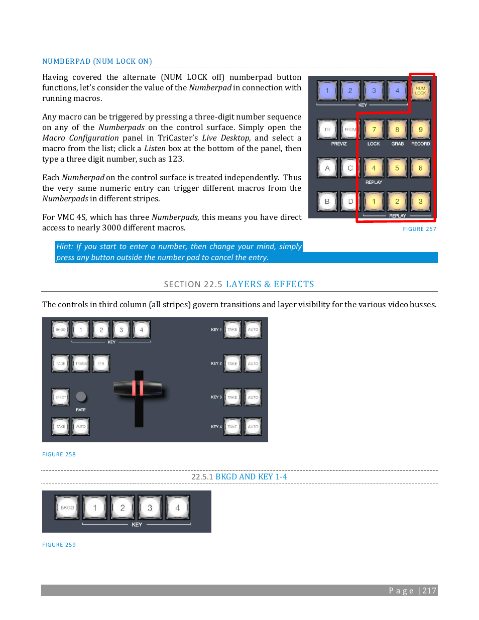 Section 22.5 layers & effects, 1 bkgd and key 1-4 | NewTek TriCaster TC1 (2 RU) User Manual | Page 233 / 350