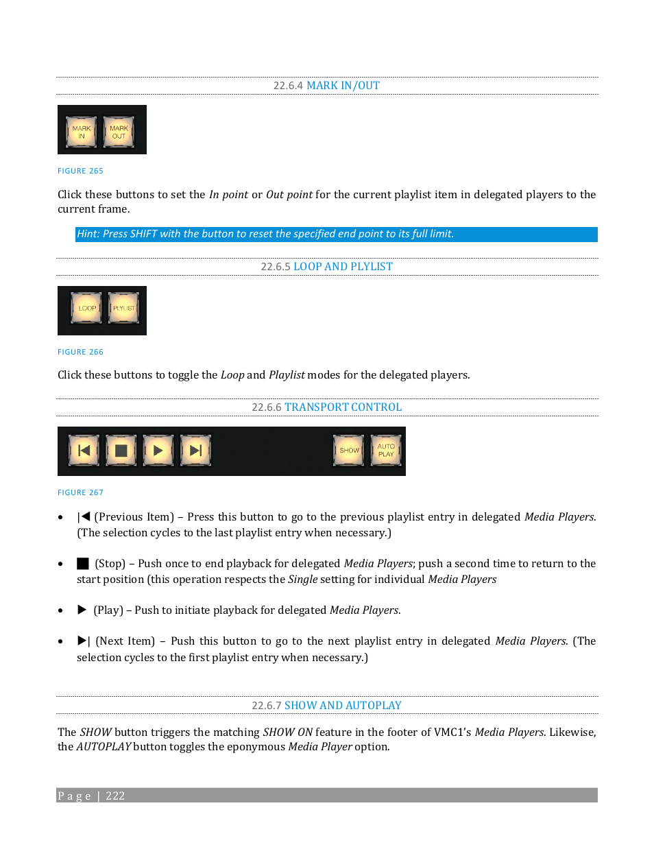 4 mark in/out, 5 loop and plylist, 6 transport control | 7 show and autoplay | NewTek TriCaster TC1 (2 RU) User Manual | Page 238 / 350