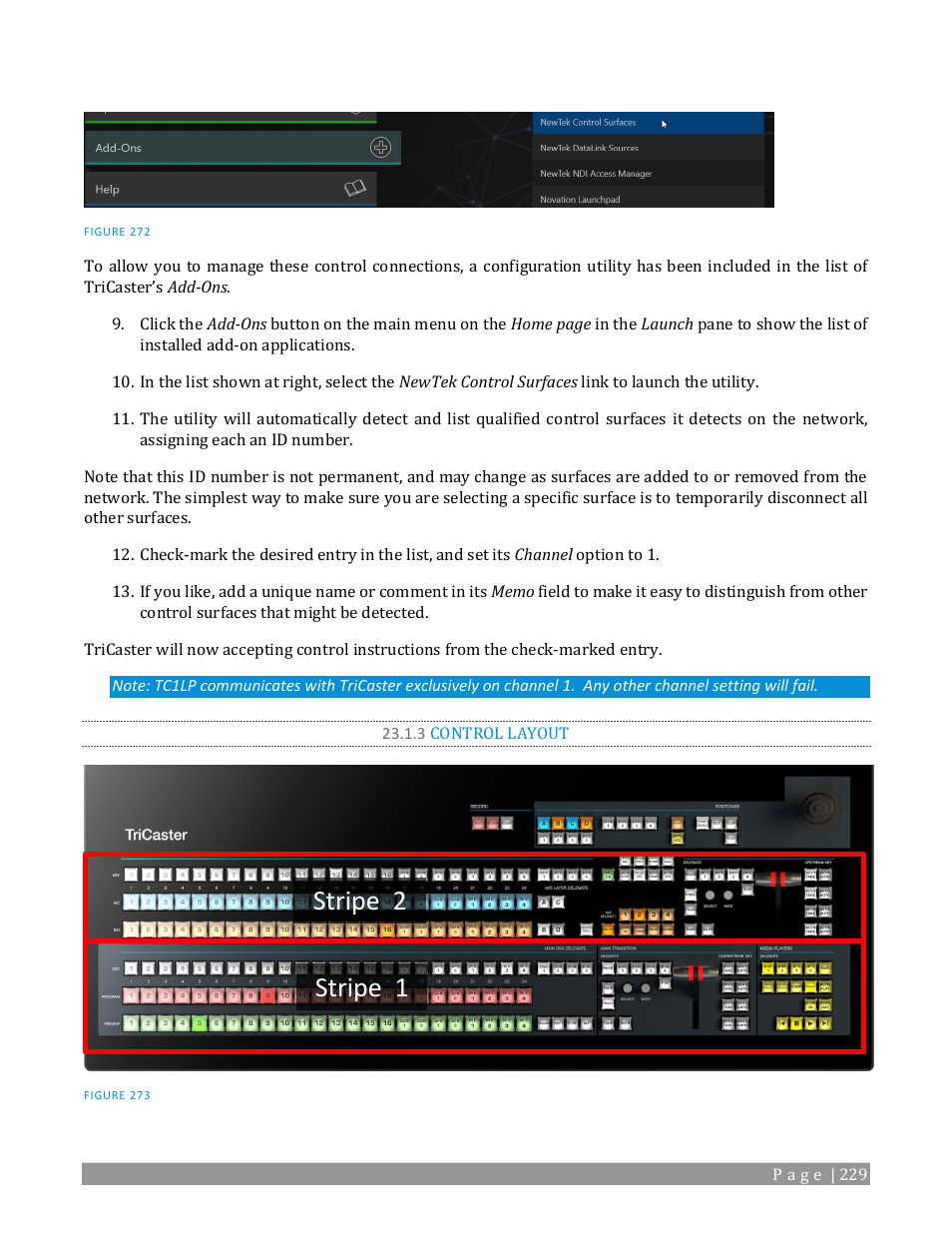 3 control layout, Stripe 2 stripe 1 | NewTek TriCaster TC1 (2 RU) User Manual | Page 245 / 350