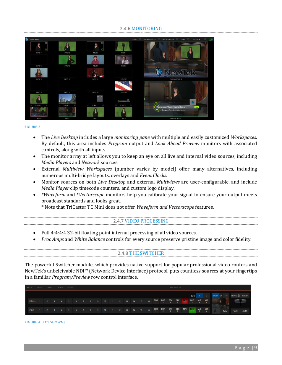 6 monitoring, 7 video processing, 8 the switcher | NewTek TriCaster TC1 (2 RU) User Manual | Page 25 / 350