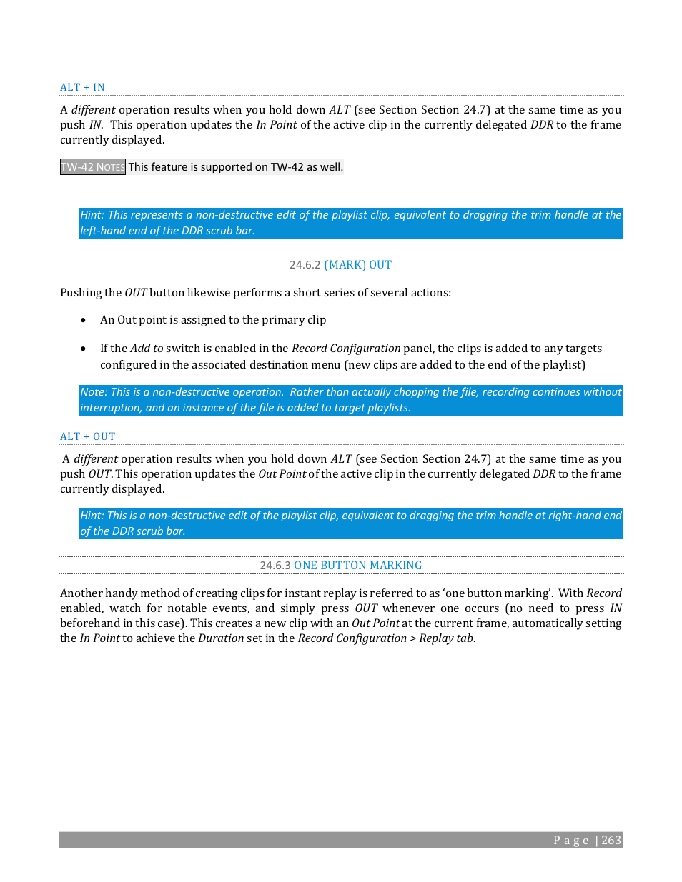 2 (mark) out, 3 one button marking | NewTek TriCaster TC1 (2 RU) User Manual | Page 279 / 350