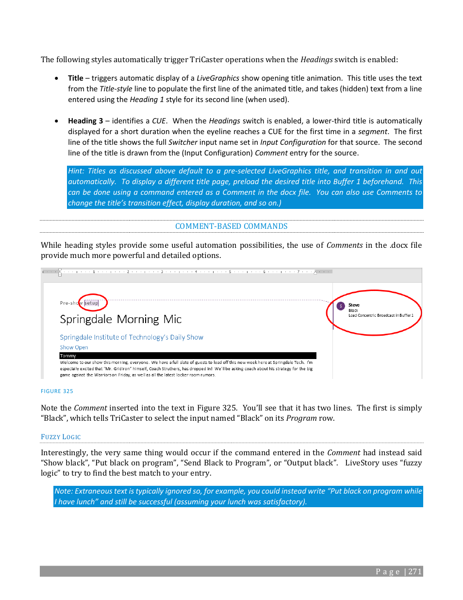 Comment-based commands | NewTek TriCaster TC1 (2 RU) User Manual | Page 287 / 350