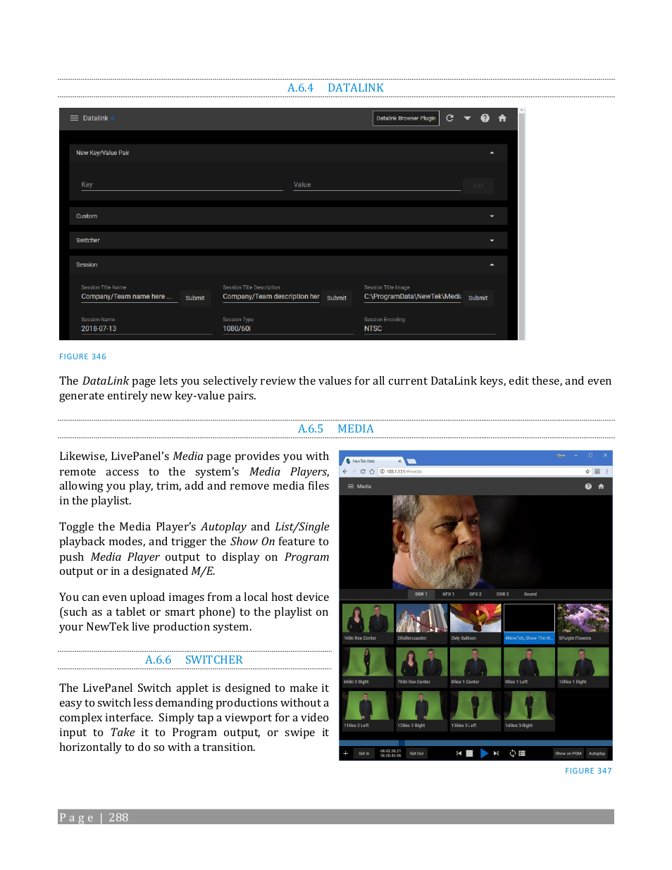 A.6.4, Datalink, A.6.5 | Media, A.6.6, Switcher | NewTek TriCaster TC1 (2 RU) User Manual | Page 304 / 350