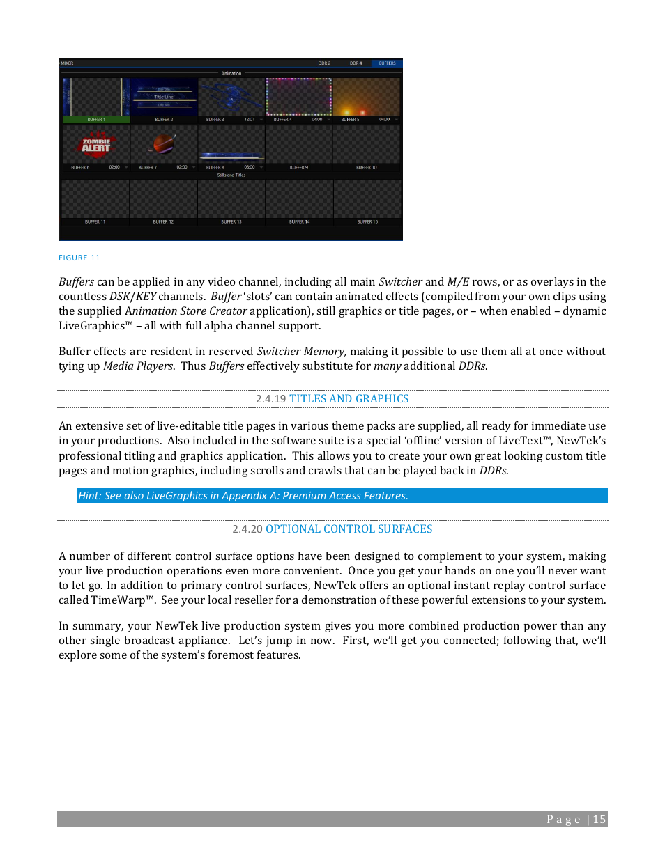 19 titles and graphics, 20 optional control surfaces | NewTek TriCaster TC1 (2 RU) User Manual | Page 31 / 350