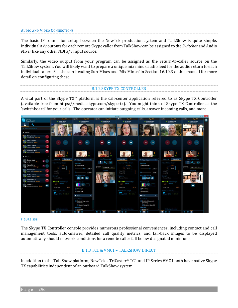 B.1.2, Skype tx controller, B.1.3 | Tc1 & vmc1, Talkshow direct | NewTek TriCaster TC1 (2 RU) User Manual | Page 312 / 350