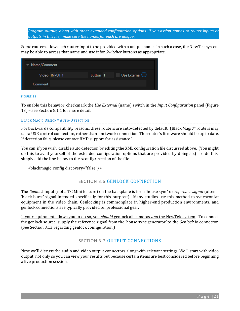 Section 3.6 genlock connection, Section 3.7 output connections | NewTek TriCaster TC1 (2 RU) User Manual | Page 37 / 350