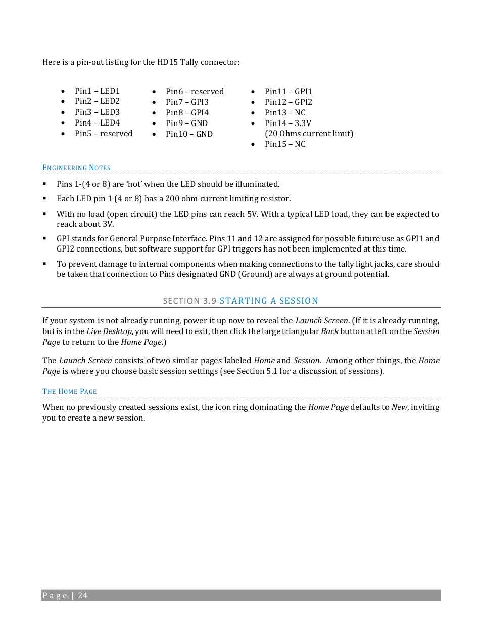 Section 3.9 starting a session | NewTek TriCaster TC1 (2 RU) User Manual | Page 40 / 350